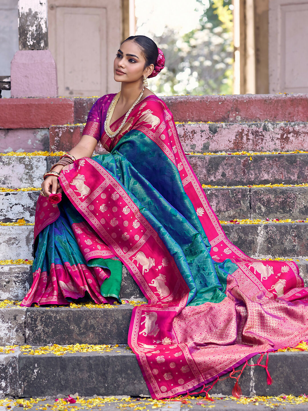 Shree Shyam Fashion Teal Soft Silk Saree
