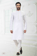 Raivat Ethnic Linen Cotton Thread Work Kurta Pajama In Off White Colour