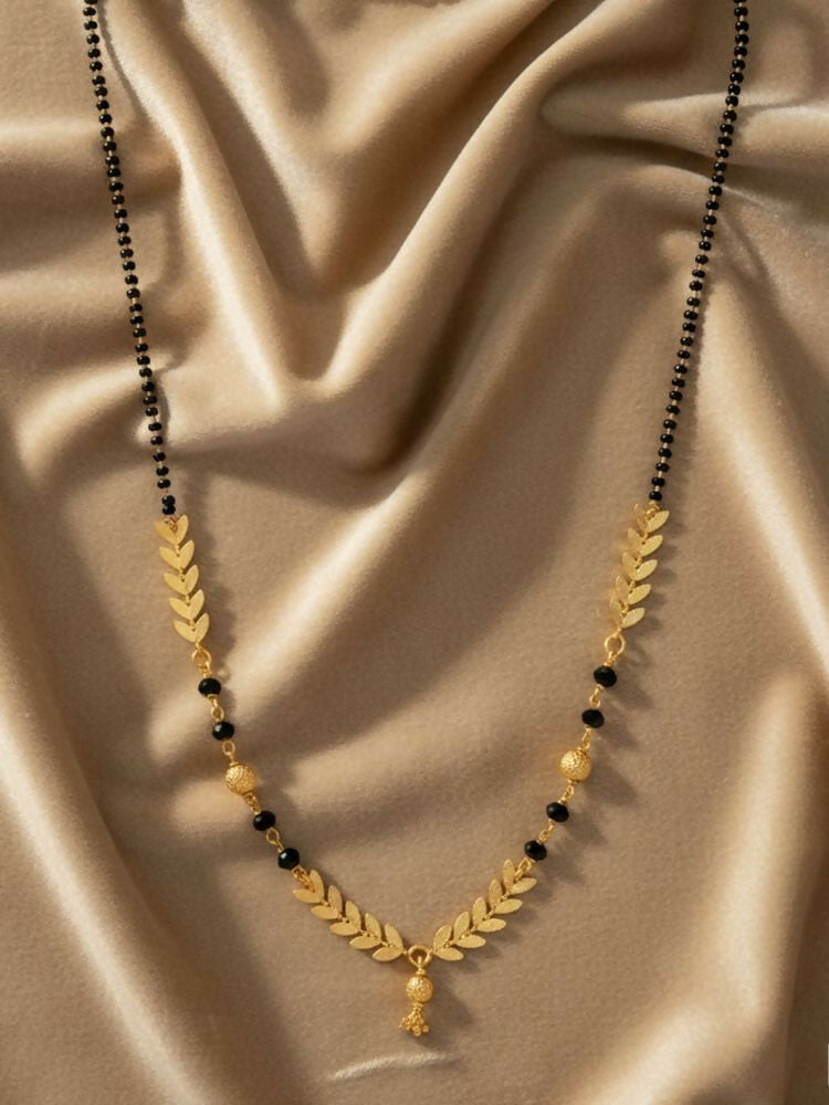 NVR Women Gold Plated Black Beaded Short Design Mangalsutra