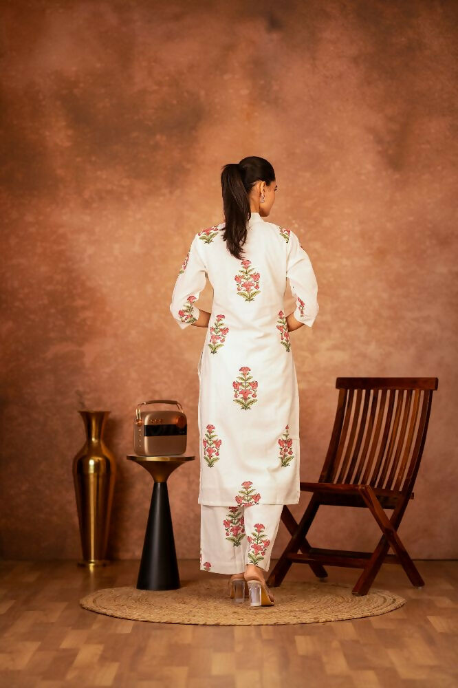 Joban Fashion Off White Pink Hand Block Printed Cotton Suit Set