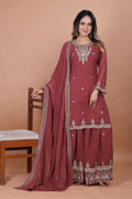 Joban Fashion Maroon Georgette Embroidered Sharara Set