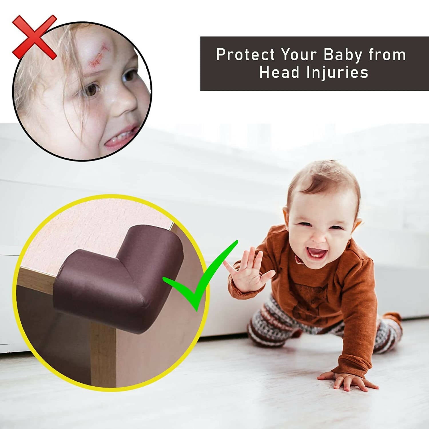 Safe-O-Kid Set of 16 Corner L Shaped Corner Guards for Kids safety- Brown-Small