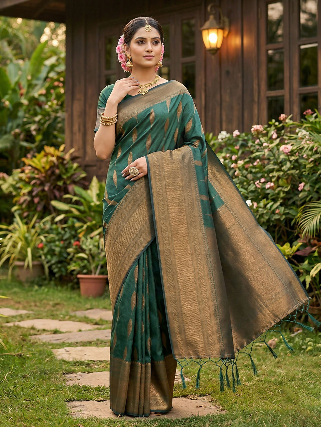 Shree Shyam Fashion Green Silk Blend Saree