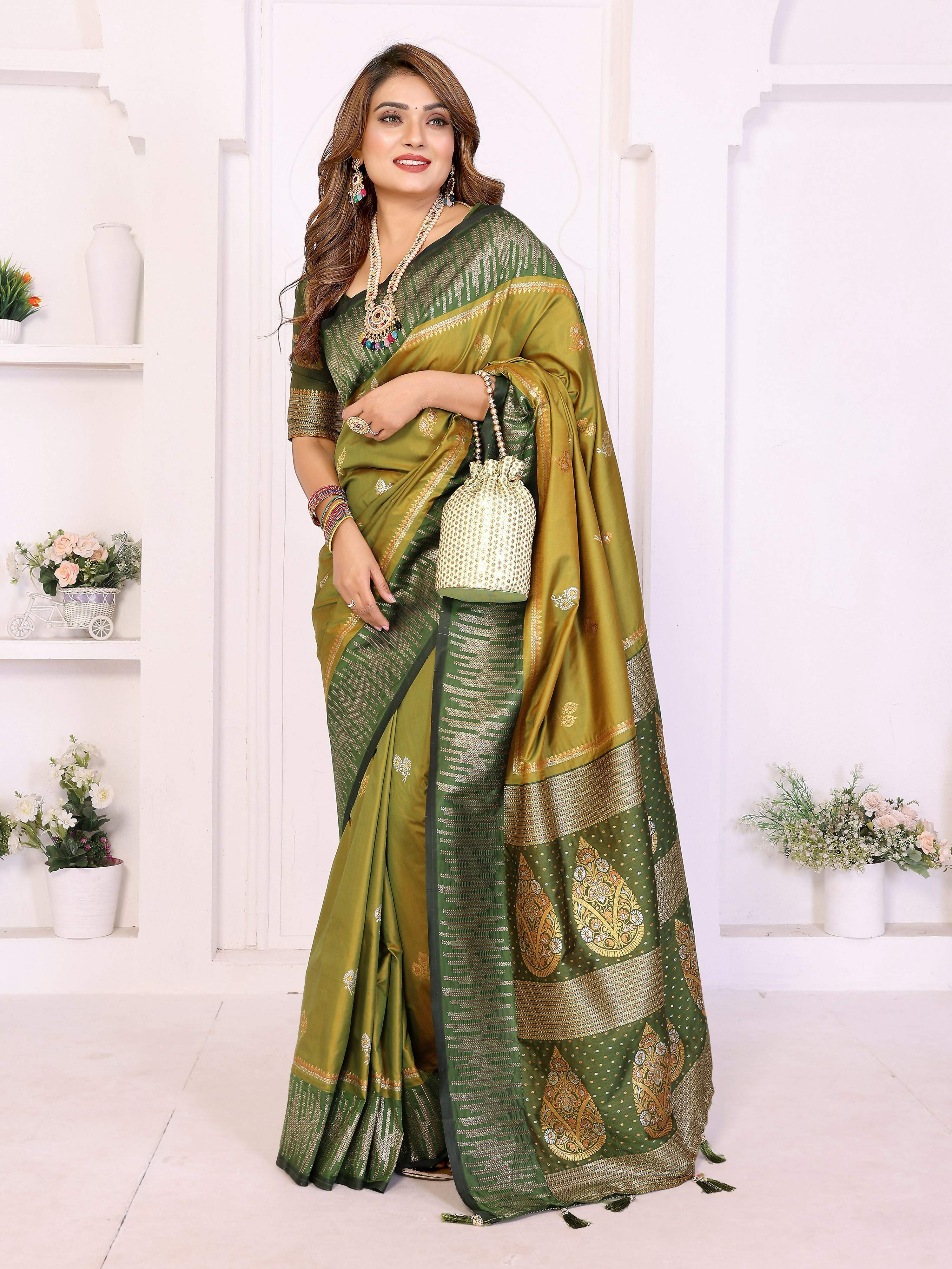 Aastha Fashion Pista Green South Soft Silk Zari Weaving Saree
