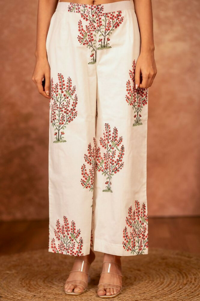 Joban Fashion Off White Pink Hand Block Printed Cotton Suit Set