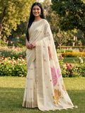 Shree Shyam Fashion White Linen Cotton Saree