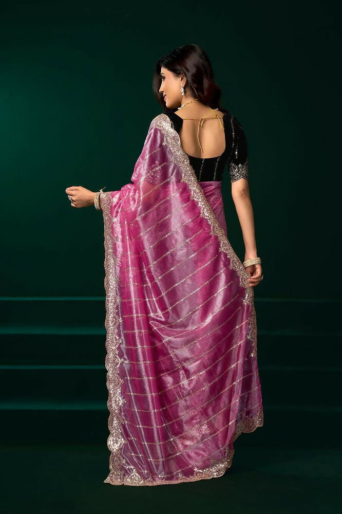 Joban Fashion Pink Net Party Wear Sarees