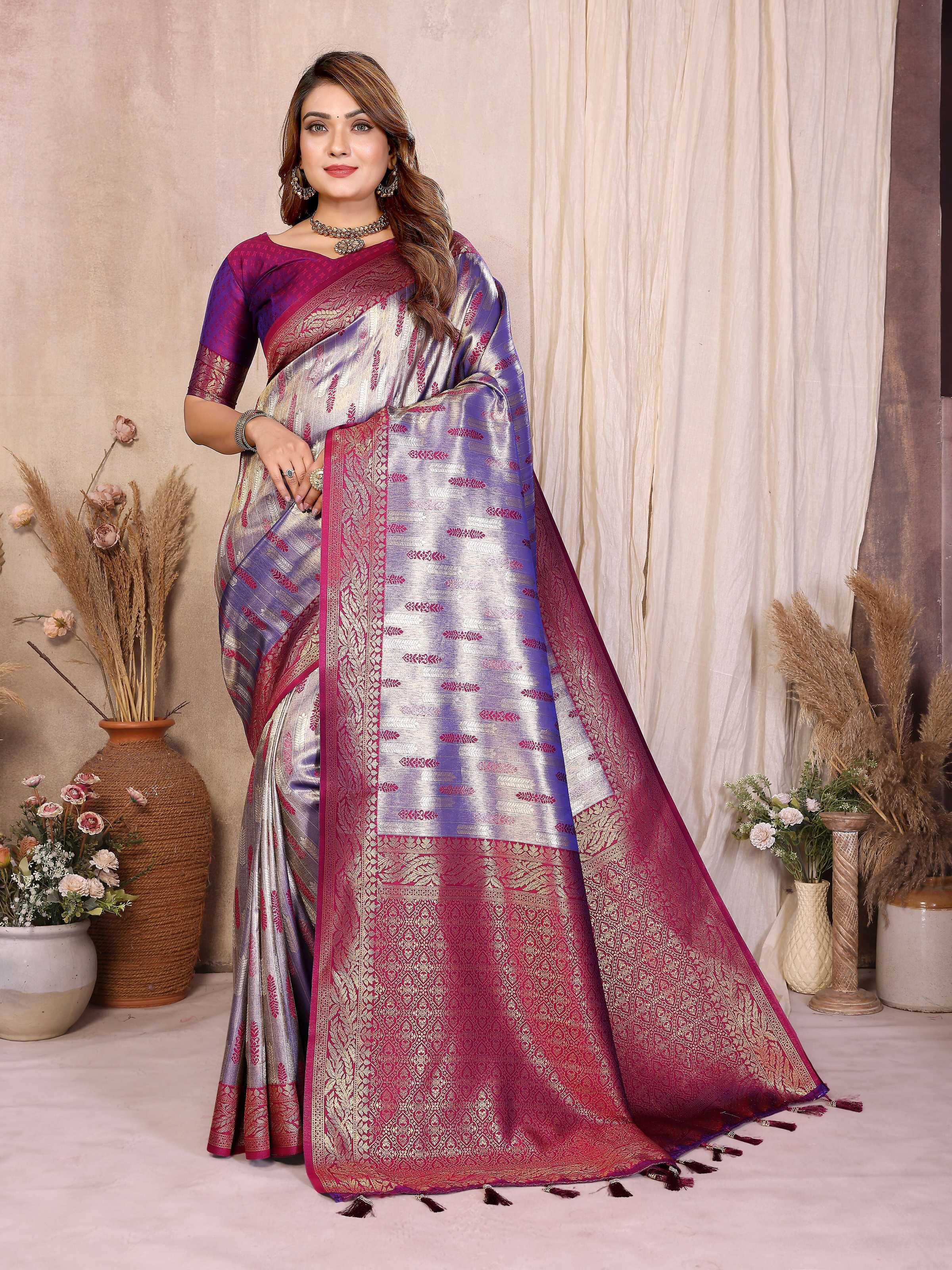 Aastha Fashion Purple Tissue Silk Paithani Woven Saree