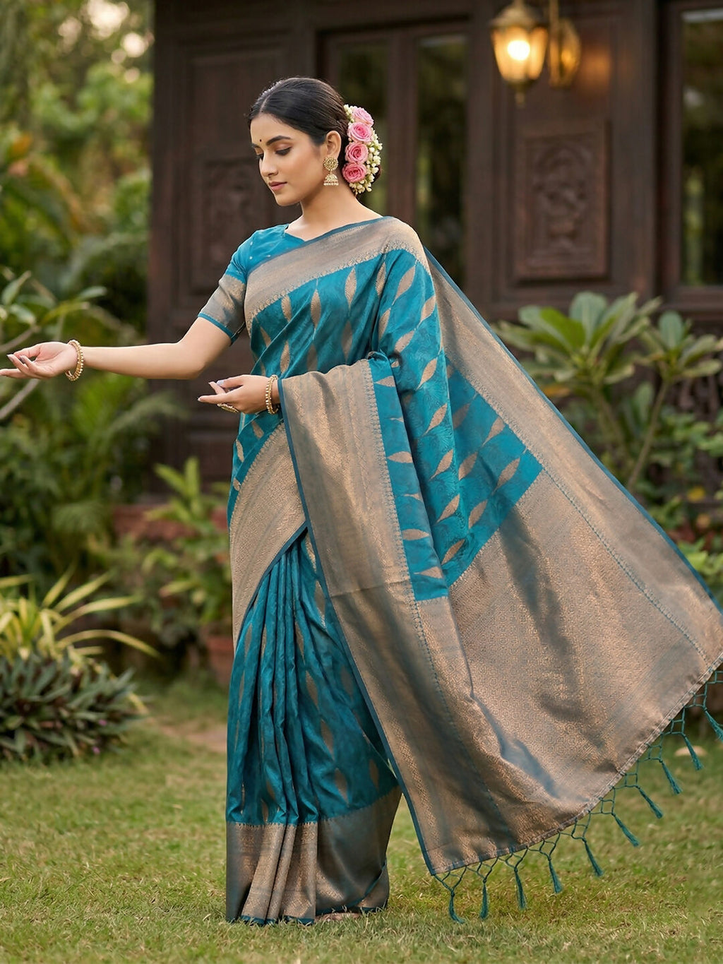 Shree Shyam Fashion Rama Blue Silk Blend Saree