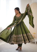 Teeya Creation Green Roman Silk Embroidery Work Party Wear Long Gown