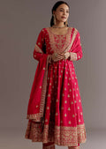 Teeya Creation Red Color Chinnon Silk Embroidery Work Gown