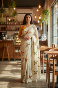 Teeya Creation Cream Rangoli Silk Embroidery Work Party Wear Designer Saree