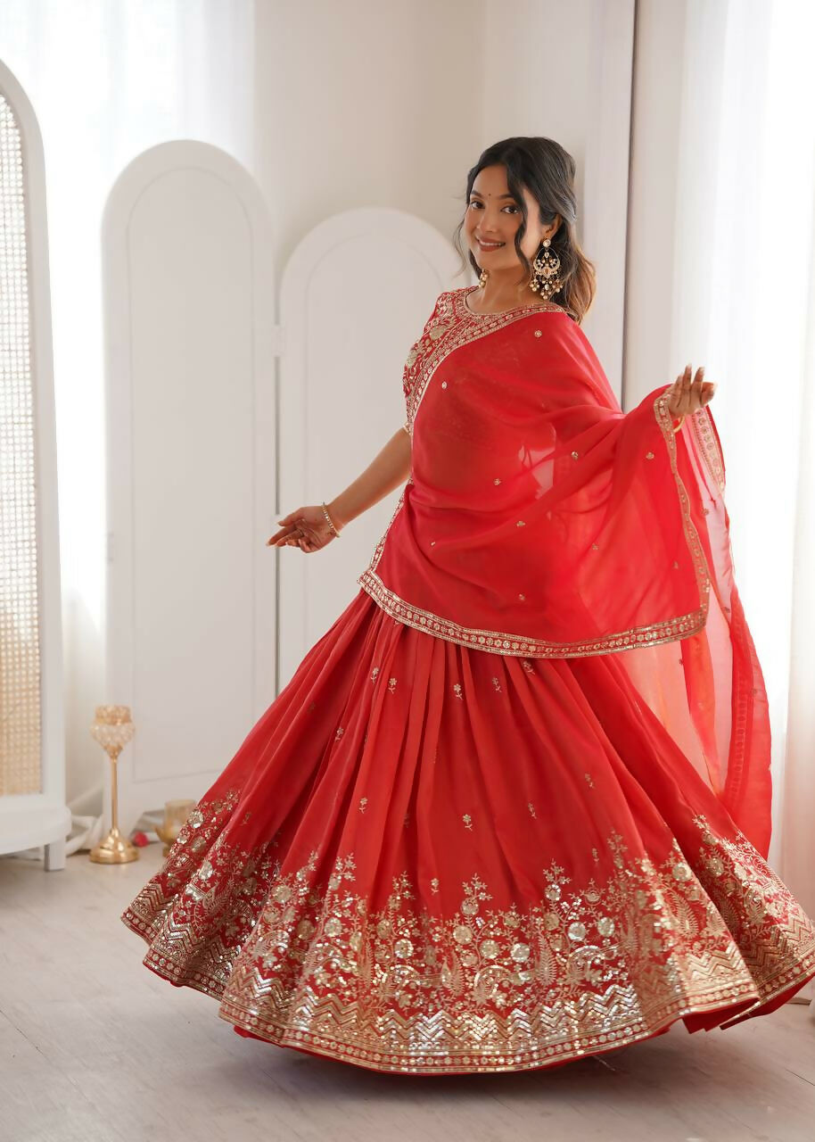 Lehenga Mart Designer Indian Wedding Lehenga Choli-Orange