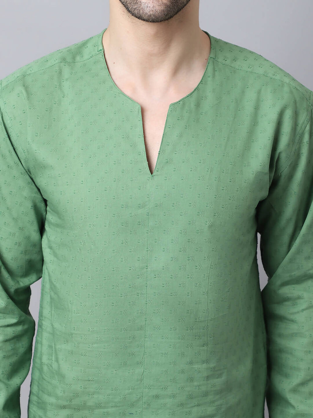 Even Apparels Green Pure Cotton Round Neck Slit Men's Kurta