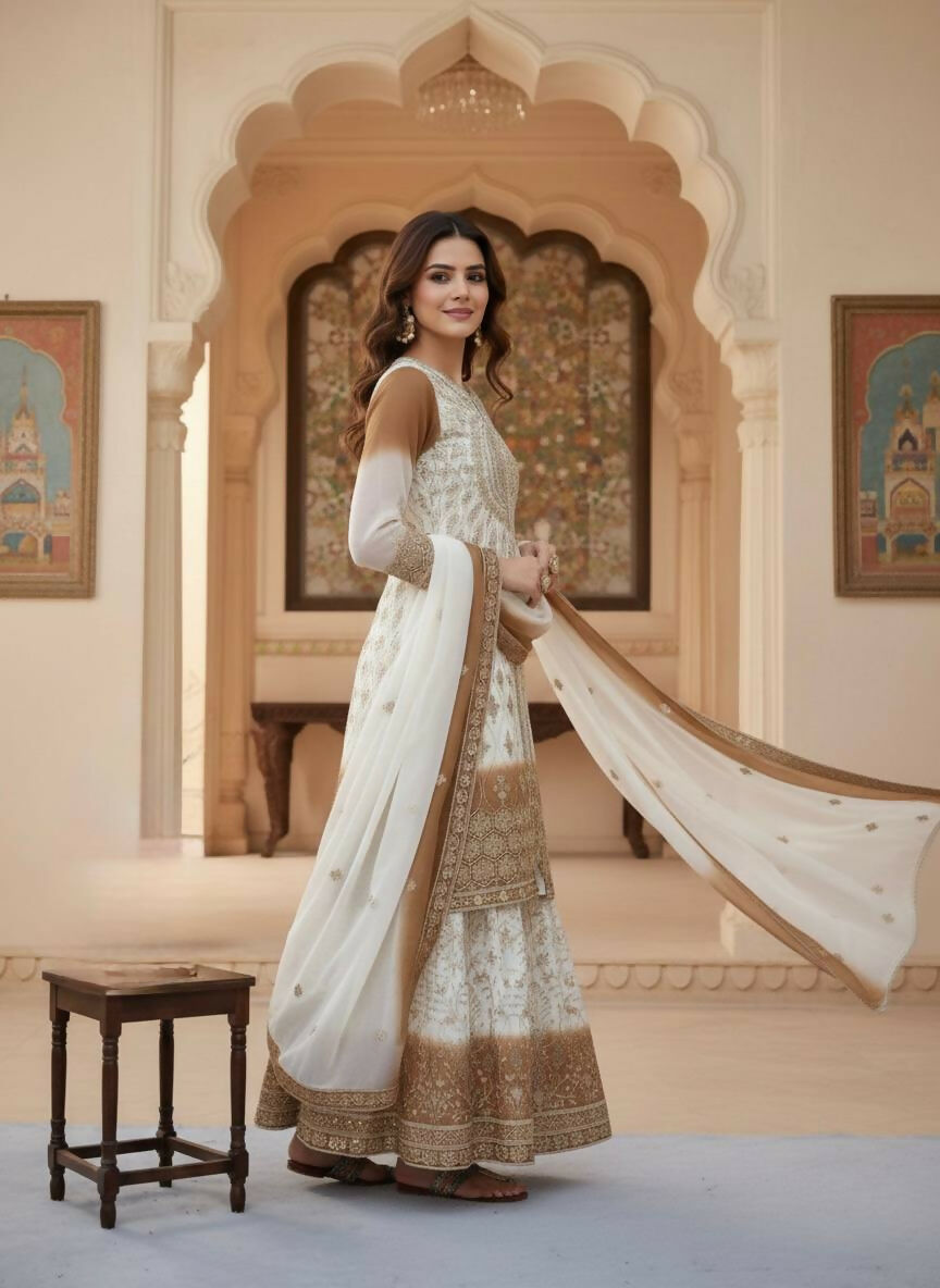 Teeya Creation Multi Color Star Georgette Heavy Embroidery Work Functional Wear Salwar Suit