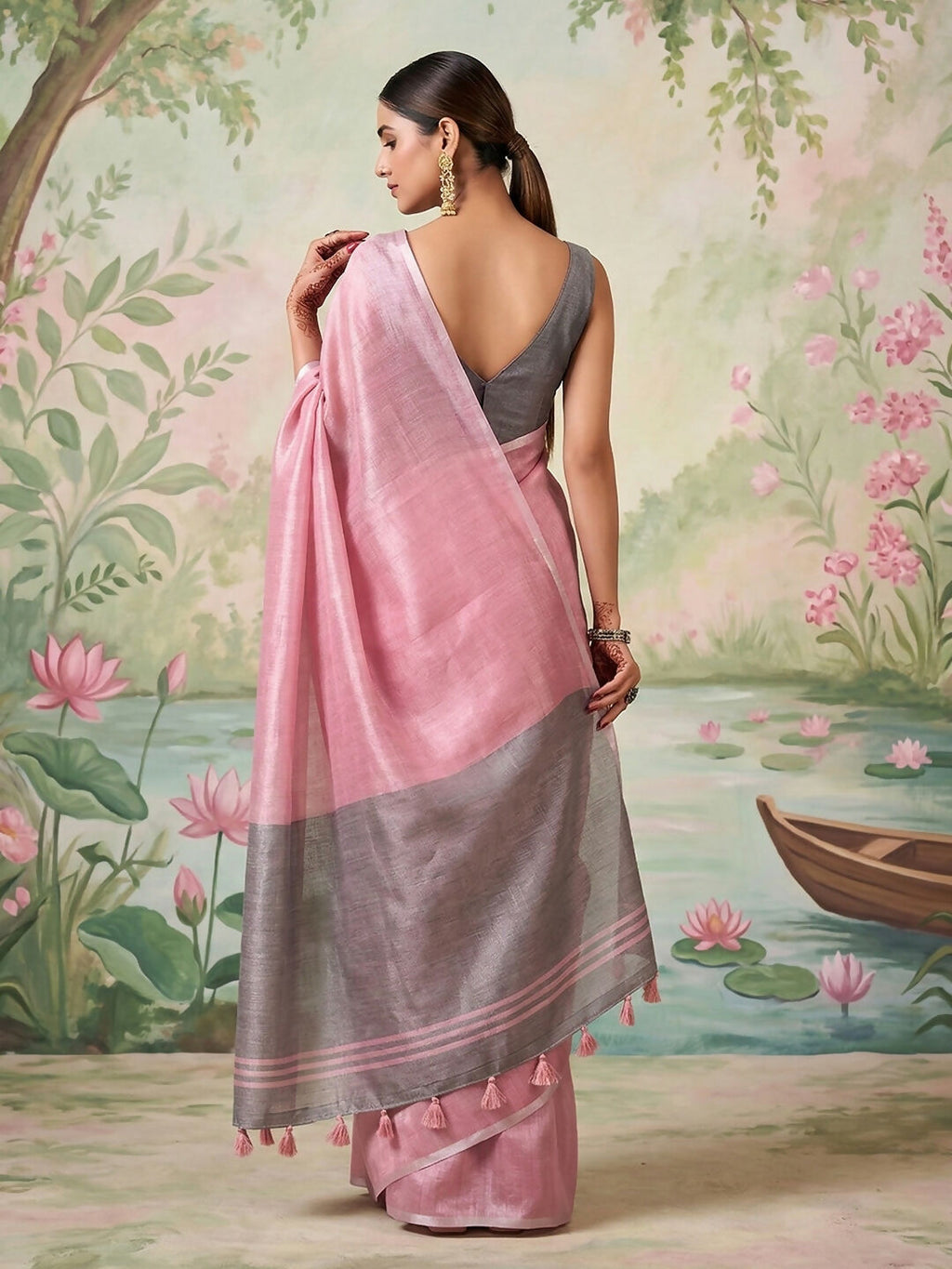 Shree Shyam Fashion Light Pink Tissue Silk Saree